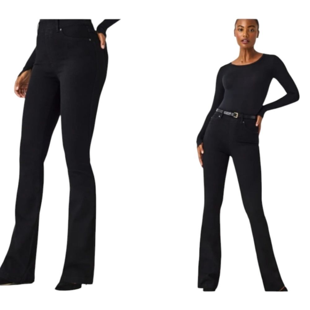 SPANX Shape EveryWear Flare Jeans Black Pull On Pants Size XL